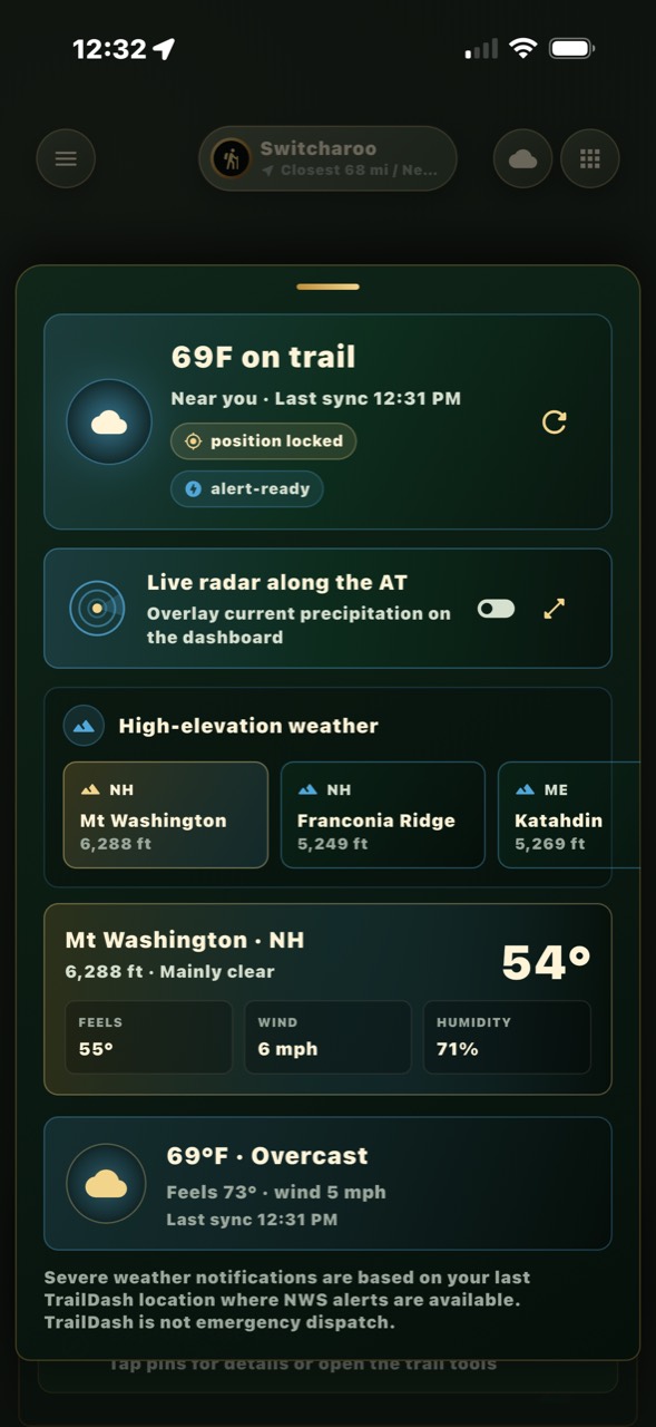 Current trail weather, live radar, and high-elevation forecasts